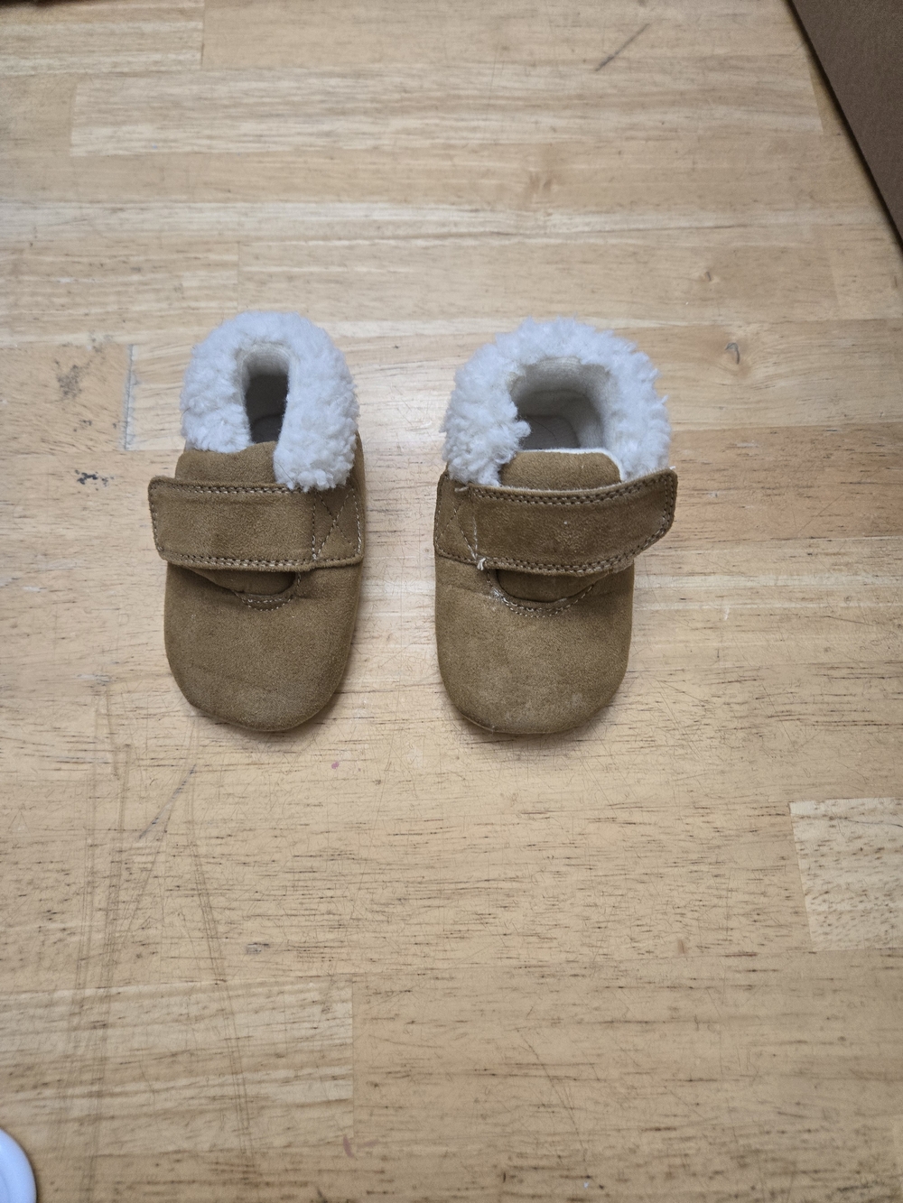 Baby Suede Moccasin Booties with Shearling Lining - Tan